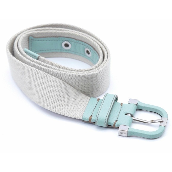 TOD\'S Belt Canvas Leather Green Silver HW Belt Khaki Beige Stitching main image 6